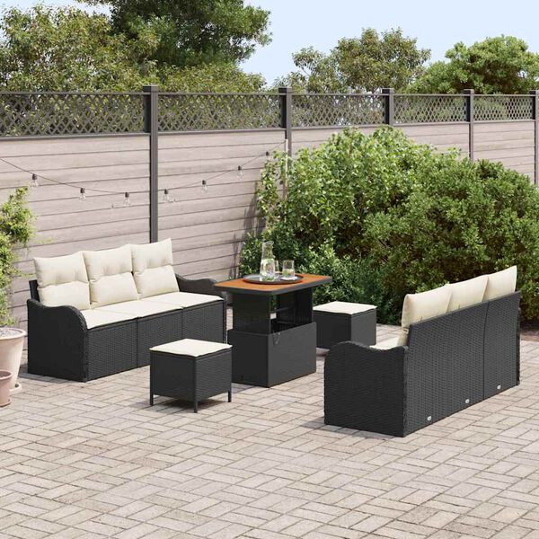 vidaXL Set Divano da Giardino con cuscino 9 pcs Nero polyrattan