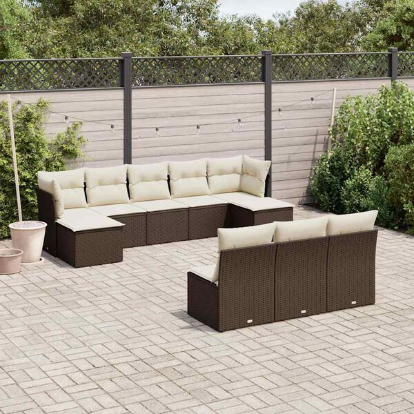 vidaXL Set Divani da Giardino 10pz con Cuscini in Polyrattan Marrone