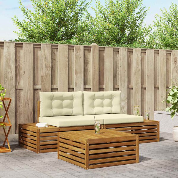 vidaXL Set di divani da esterno con cuscino 3 Pezzo Naturale e Crema