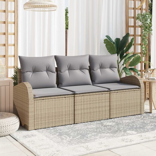 vidaXL Set Divano da Giardino 3 pcs beige e grigio chiaro Poly Rattan
