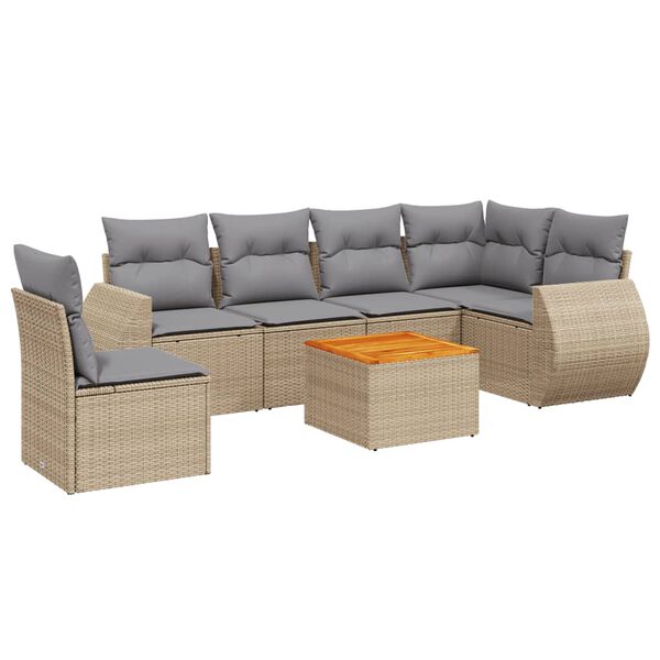 vidaXL Set Divani da Giardino 7 pz con Cuscini Beige in Polyrattan