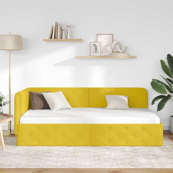 vidaXL Cornice del letto ad angolo Giallo 90 x 190 cm Velluto