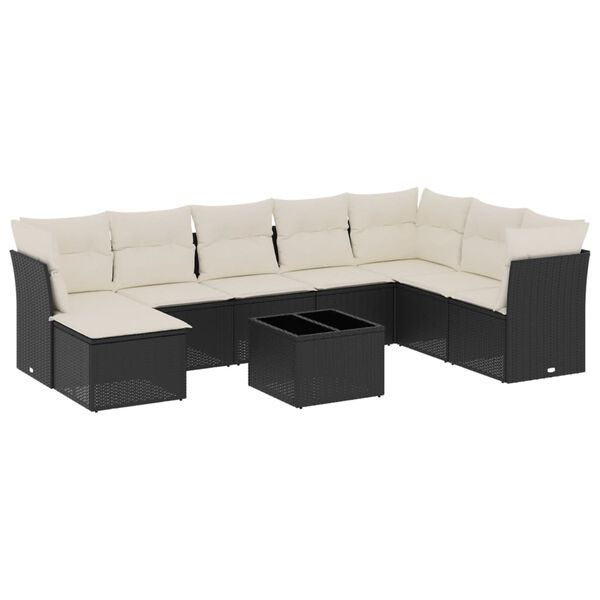 vidaXL Set Divani da Giardino 9 pz con Cuscini Nero in Polyrattan