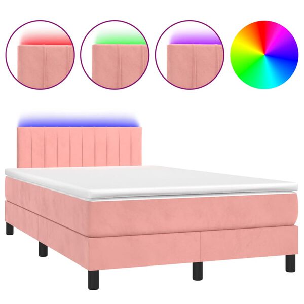vidaXL Letto a Molle con Materasso e LED Rosa 120x200 cm in Velluto