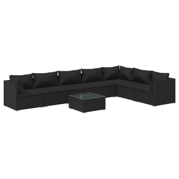 vidaXL Set Salotto da Giardino 8 pz con Cuscini in Polyrattan Nero