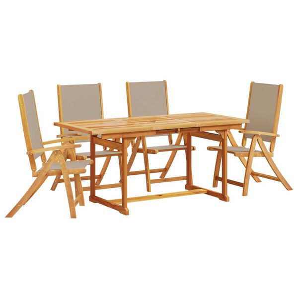 vidaXL Set Pranzo da Giardino 5pz Legno Massello di Acacia e Textilene