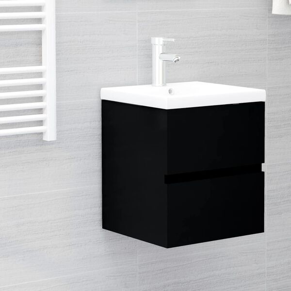 vidaXL Mobile Bagno con Lavabo Integrato Nero in Legno Multistrato