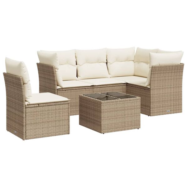 vidaXL Set Divano da Giardino 6 pz con Cuscini Beige in Polyrattan