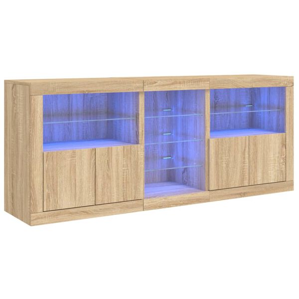 vidaXL Credenza con Luci LED Rovere Sonoma 181,5x37x67 cm