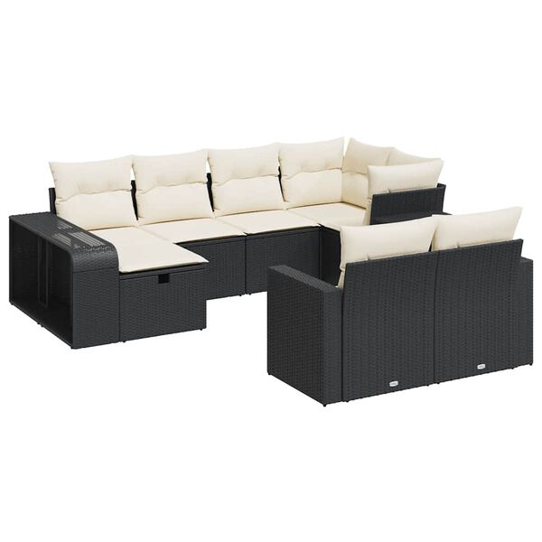 vidaXL Set Divani da Giardino 10pz con Cuscini in Polyrattan Nero