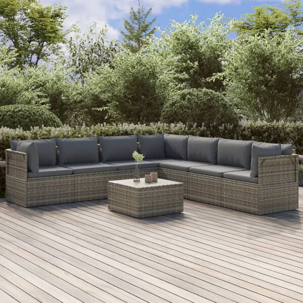 vidaXL Set Divani da Giardino 8 pz con Cuscini in Polyrattan Grigio