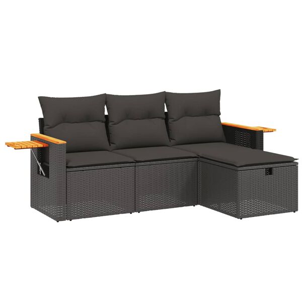 vidaXL Set Divani da Giardino 4 pz con Cuscini Nero in Polyrattan