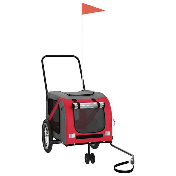 vidaXL Rimorchio da Bici per Animali Rosso e Grigio Oxford e Ferro