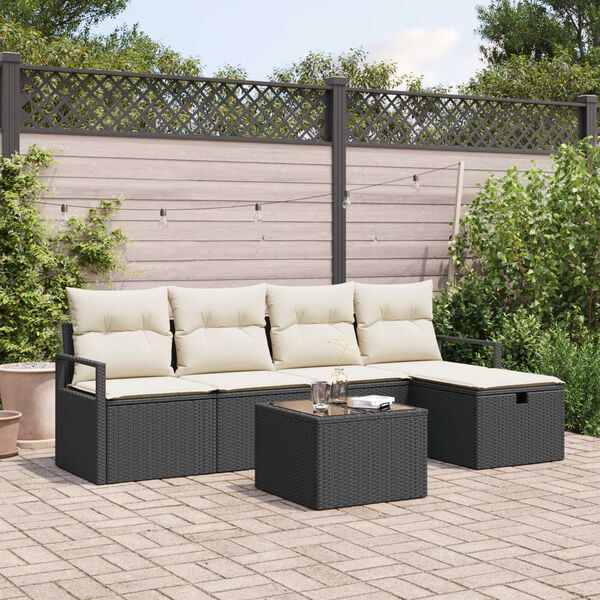vidaXL Set di divani con cuscino 6 pcs Nero e Crema polyrattan