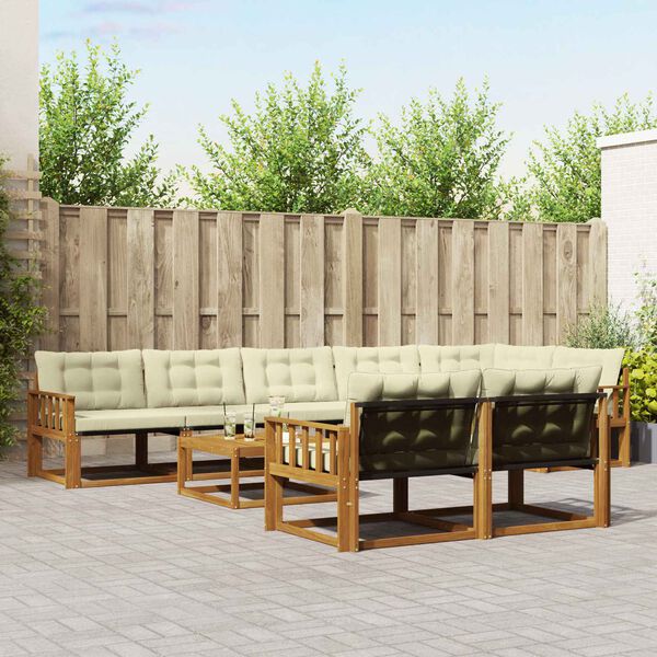 vidaXL Set di divani da esterno con cuscino 9 pcs Naturale e Crema