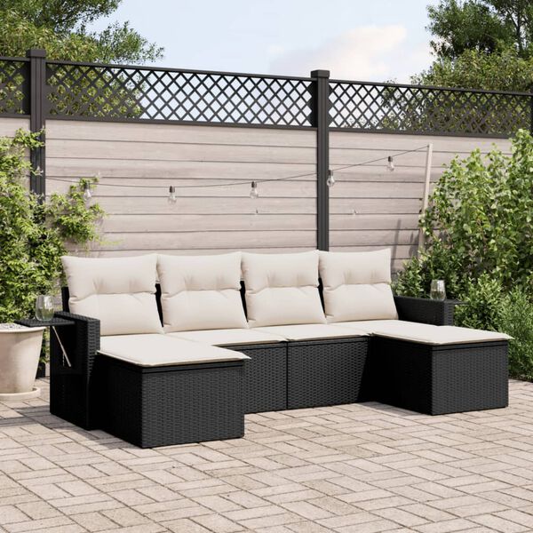 vidaXL Set Divano da Giardino 6 pz con Cuscini Nero in Polyrattan
