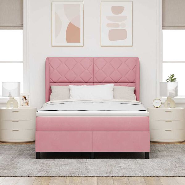 vidaXL Letto a molle con materasso Rosa 200 x 160 cm Velluto