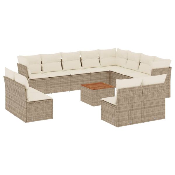 vidaXL Set Divano da Giardino 13 pz con Cuscini Beige in Polyrattan
