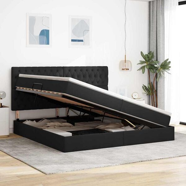 vidaXL Letto con contenitore e LED Nero 200 x 200 cm Poliestere