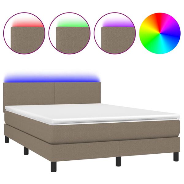vidaXL Letto a Molle con Materasso e LED Tortora 140x190 cm in Tessuto
