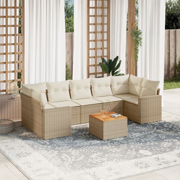 vidaXL Set Divano da Giardino 8 pz con Cuscini Beige in Polyrattan