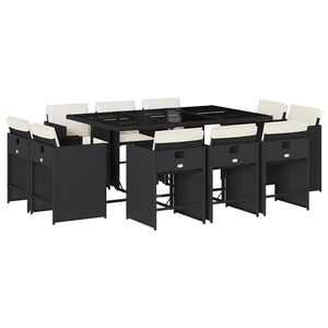 vidaXL Set da Pranzo da Giardino 11 pz con Cuscini in Polyrattan Nero
