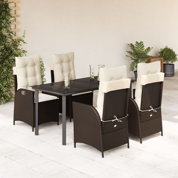 vidaXL Set da Pranzo da Giardino 5pz con Cuscini in Polyrattan Marrone