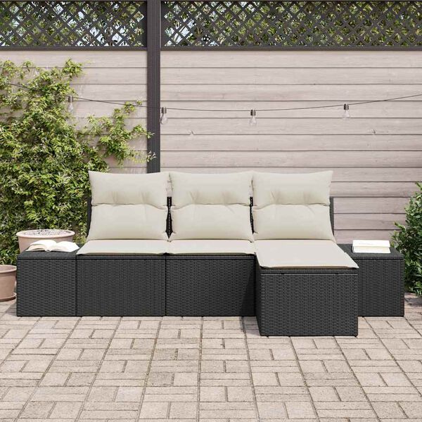 vidaXL Set Divano da Giardino con cuscino 4 pcs Nero polyrattan
