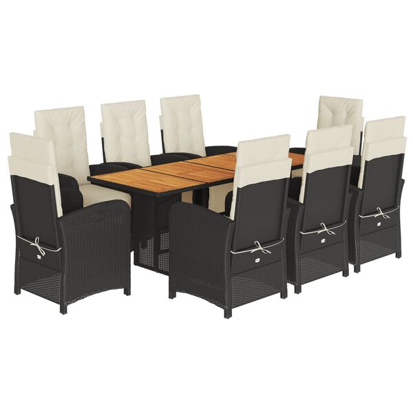 vidaXL Set da Pranzo da Giardino 9 pz con Cuscini Nero in Polyrattan