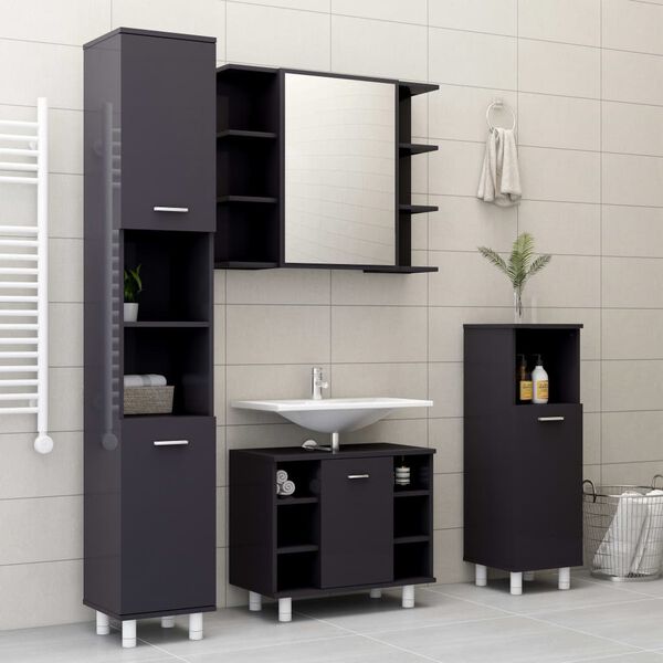 vidaXL Set Mobili da Bagno 3 pz Grigio Lucido in Truciolato