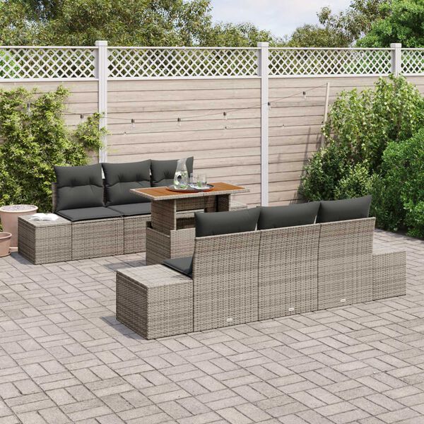 vidaXL Set da Pranzo per Giardino con cuscino 7 pcs Grigio e Marrone