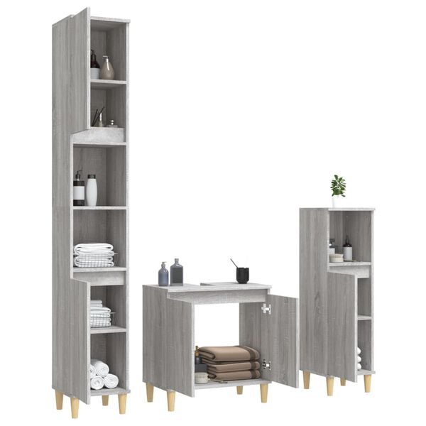 vidaXL Set Mobili da Bagno 3 pz Grigio Sonoma in Legno Multistrato