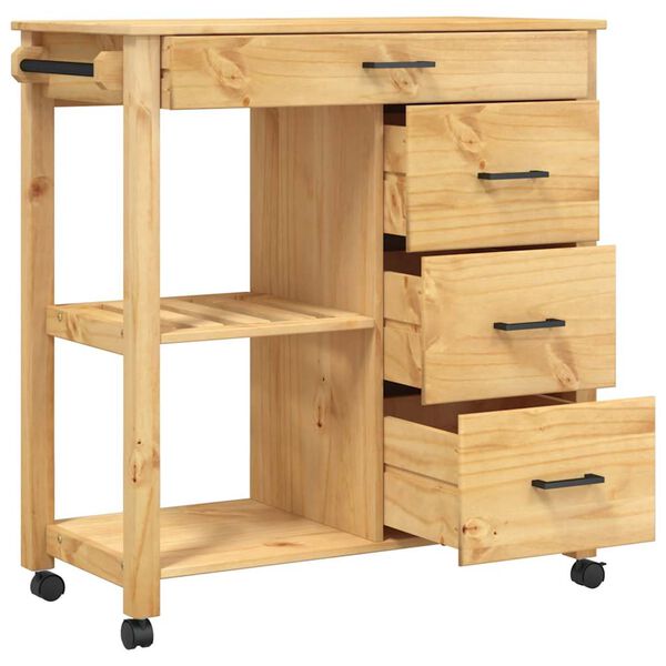vidaXL Carrello da Cucina MONZA 84x40x88,5 cm in Legno Massello di Pino