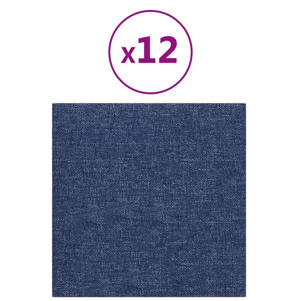 vidaXL Pannelli Murali 12 pz Blu 30x30 cm in Tessuto 1,08 m²