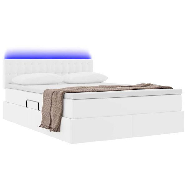 vidaXL Letto con contenitore e LED Bianco Puro 140 x 190 cm