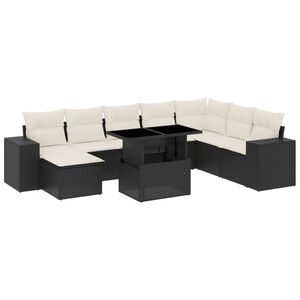vidaXL Set Divani da Giardino 9 pz con Cuscini Nero in Polyrattan