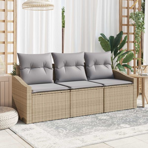 vidaXL Set Divano da Giardino 3 pcs Beige e Grigio Chiaro polyrattan