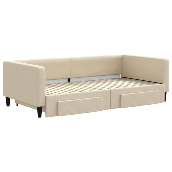 vidaXL Divano Letto Estraibile con Cassetti Crema 100x200cm in Tessuto