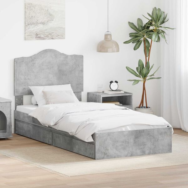 vidaXL Letto con Contenitore con testiera Grigio cemento 90 x 200 cm