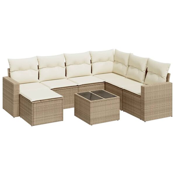 vidaXL Set Divano da Giardino 8 pz con Cuscini Beige in Polyrattan