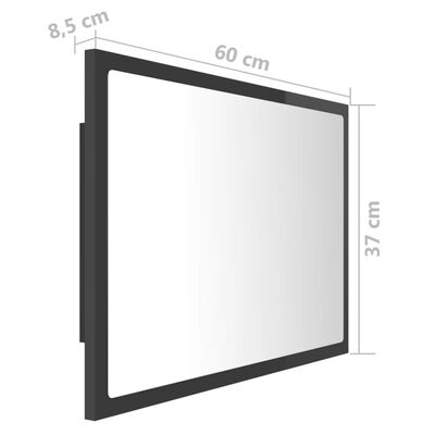vidaXL Specchio da Bagno LED Grigio Lucido 60x8,5x37 cm in Acrilico