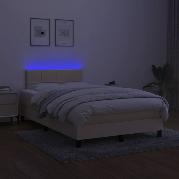 vidaXL Letto a Molle con Materasso e LED Crema 120x190 cm in Tessuto