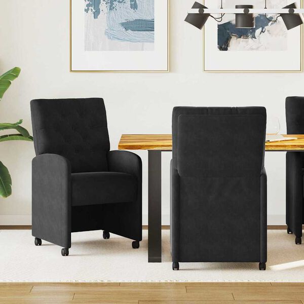 vidaXL Sedie da pranzo con ruote 2 pcs Nero 58 x 67 x 97 cm Velluto