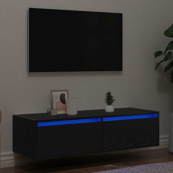 vidaXL Mobile Porta TV con Luci LED Rovere Nero 100X35,5x25 cm