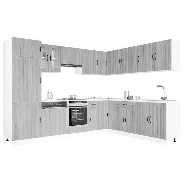vidaXL Set Mobili da Cucina 14 pz Lucca Grigio Sonoma in Truciolato