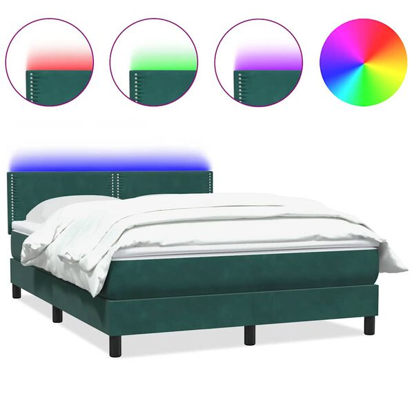 vidaXL Letto a Molle con Materasso e LED Verde Scuro 160x210 cm Velluto