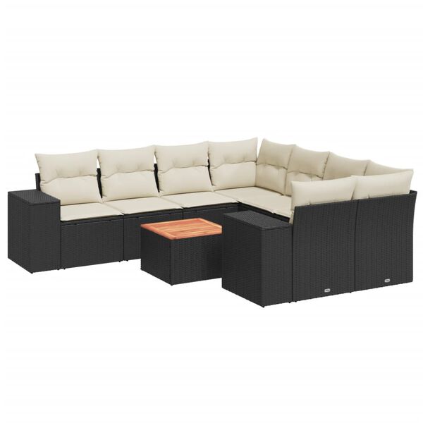vidaXL Set Divani da Giardino 9 pz con Cuscini Nero in Polyrattan