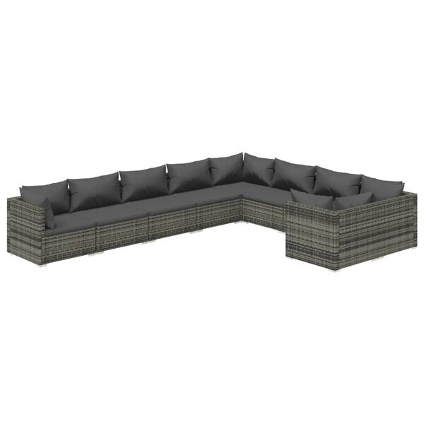 vidaXL Set Divani da Giardino 9 pz con Cuscini in Polyrattan Grigio
