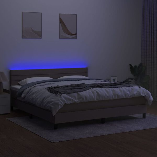 vidaXL Letto a Molle con Materasso e LED Tortora 180x200 cm in Tessuto