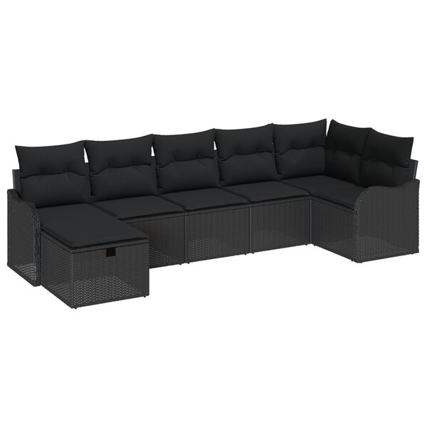 vidaXL Set di divani con cuscino 7 pcs Nero polyrattan